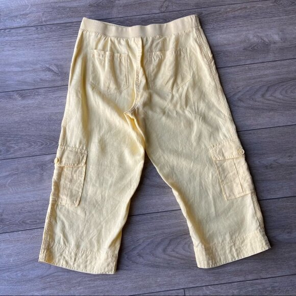 Chico’s Baby  Yellow Pure Linen Cargo Cropped Pants - Picture 11 of 14